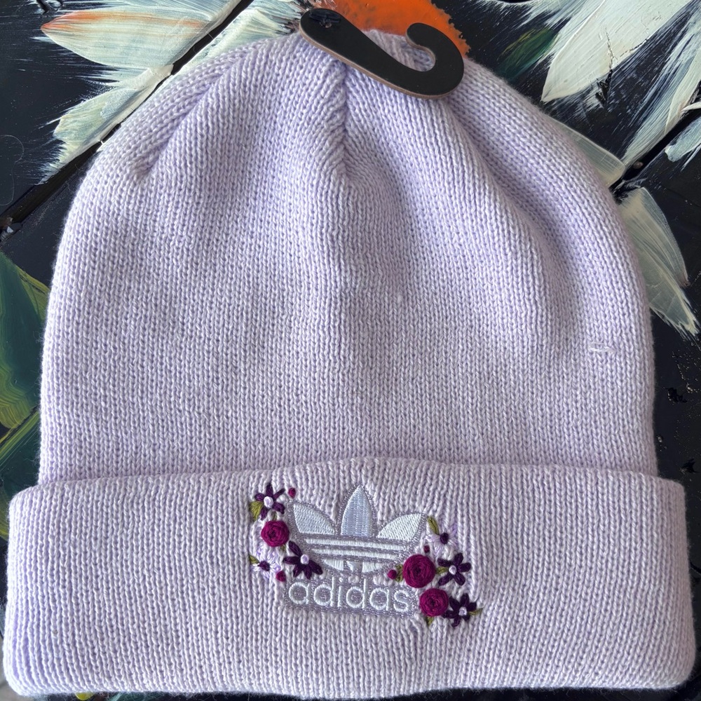 Adidas Lavender Knit Beanie with Floral Details